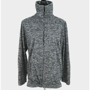 Susan Graver Jacket Womens Large Gray Fleece Full Zip Mock Neck Pockets
